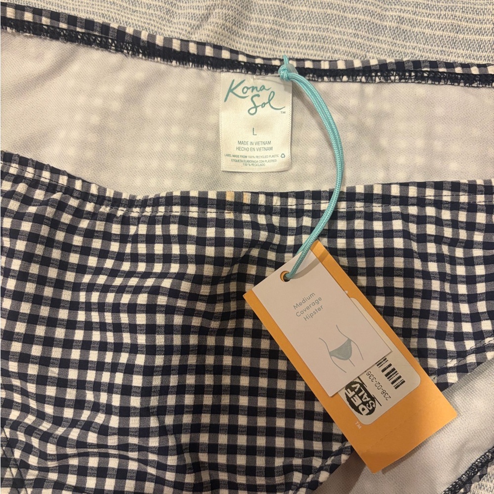 Kona Sol Gingham Navy and White  2 piece Bikini Set - new - Picture 4 of 5